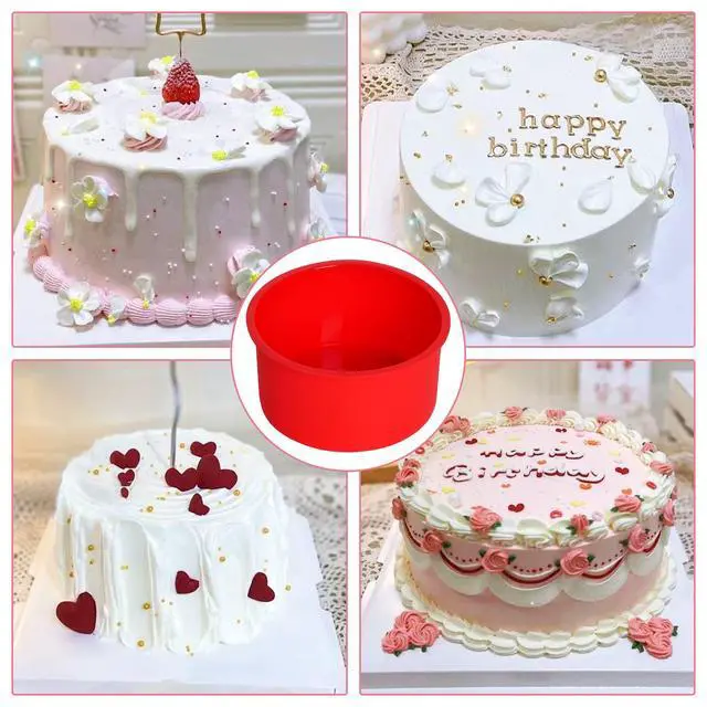 Alt view image 7 of 7 - 12pcs Silicone Cake Mold Baking Round Cake Molds 4 Inch Non-Stick Baking Pan Kitchen Silicone Cake Molds for Baking(Red, 4inch)