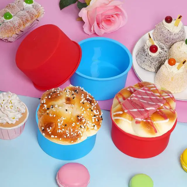Alt view image 6 of 7 - 12pcs Silicone Cake Mold Baking Round Cake Molds 4 Inch Non-Stick Baking Pan Kitchen Silicone Cake Molds for Baking(Red, 4inch)