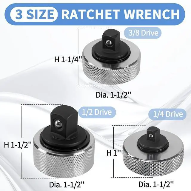 Alt view image 2 of 7 - 3 Pcs Mini Finger Ratchet Set 1/4" 3/8" 1/2" Drive Palm Ratchet Set Reversible Stubby Thumbwheel Ratchet Wrench Set Finger Socket Driver for Tight Spaces