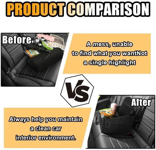 Alt view image 3 of 6 - Car Seat Organizer, Foldable Car Storage Organizer with 4 Cup Holders, Rear & Front Seat Storage Bags, Black