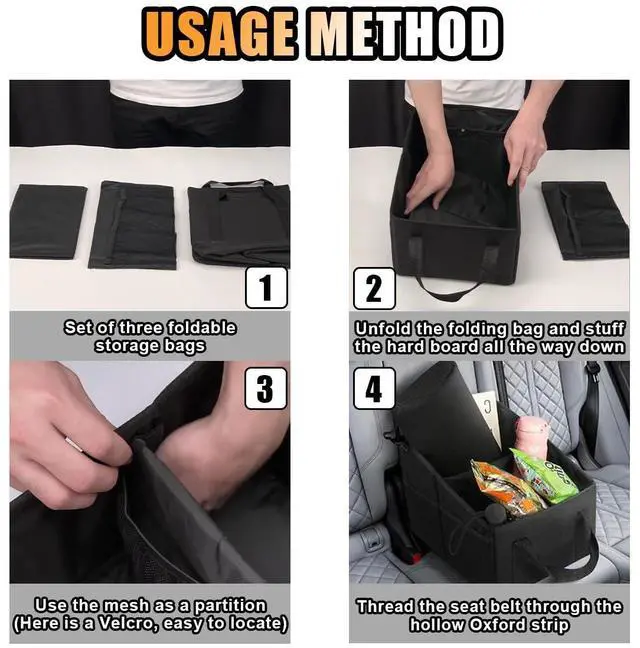 Alt view image 6 of 6 - Car Seat Organizer, Foldable Car Storage Organizer with 4 Cup Holders, Rear & Front Seat Storage Bags, Black