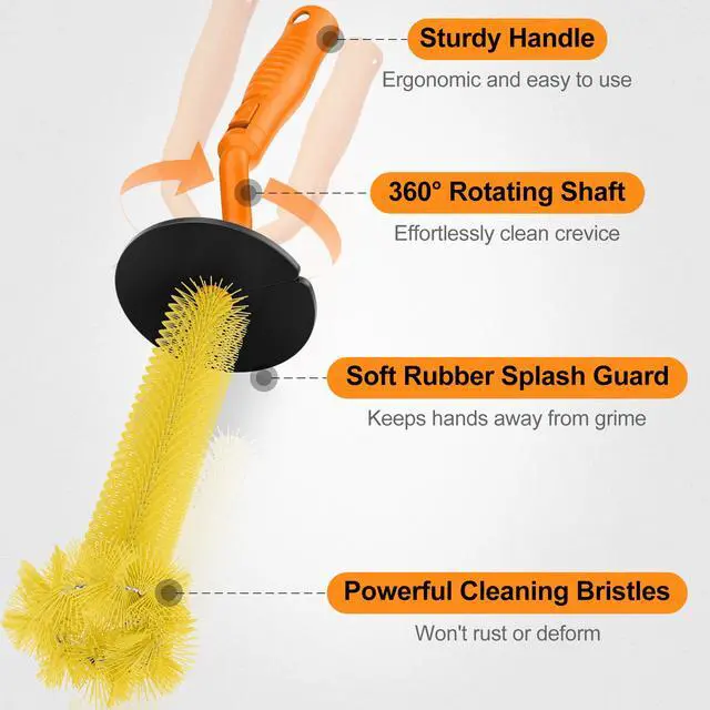 Alt view image 2 of 6 - Universal Garbage Disposal Brush 360° Rotating Head with Rubber Splash Guard, 17.7 Inches,Long-Handle Sink & Disposer Cleaner