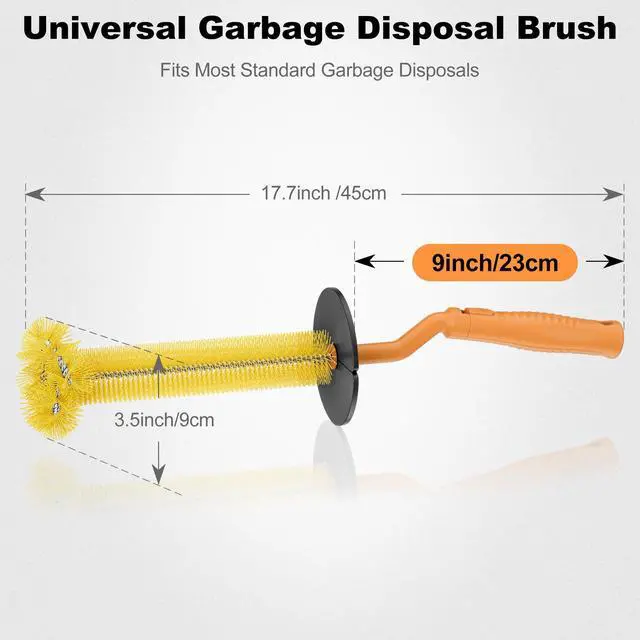 Alt view image 4 of 6 - Universal Garbage Disposal Brush 360° Rotating Head with Rubber Splash Guard, 17.7 Inches,Long-Handle Sink & Disposer Cleaner