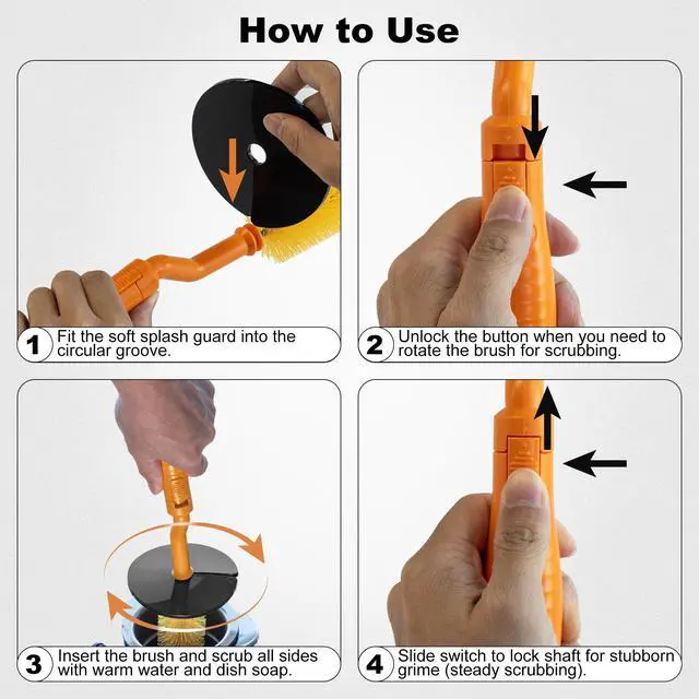 Alt view image 5 of 6 - Universal Garbage Disposal Brush 360° Rotating Head with Rubber Splash Guard, 17.7 Inches,Long-Handle Sink & Disposer Cleaner