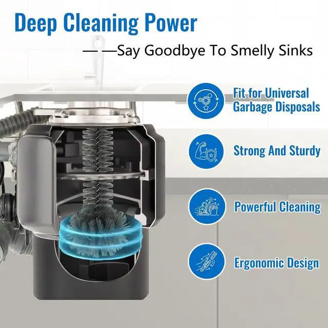 Alt view image 4 of 6 - Garbage Disposal Cleaning Brush with 14.6" Long Handle Deep Clean for Sink Disposal, Removes Odor & Residue, Universal Fit, Durable and Easy to Rinse