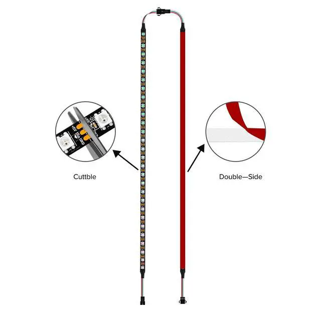 Alt view image 2 of 7 - WS2812B IC PC Light Strip 2PCs 19in Individually Addressable for 5V 3Pin LED Headers for Asus Aura, Gigabyte RGB Fusion, MSI Mystic Light