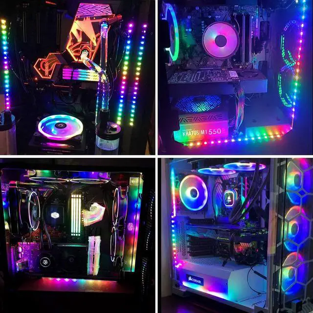 Alt view image 3 of 7 - WS2812B IC PC Light Strip 2PCs 19in Individually Addressable for 5V 3Pin LED Headers for Asus Aura, Gigabyte RGB Fusion, MSI Mystic Light