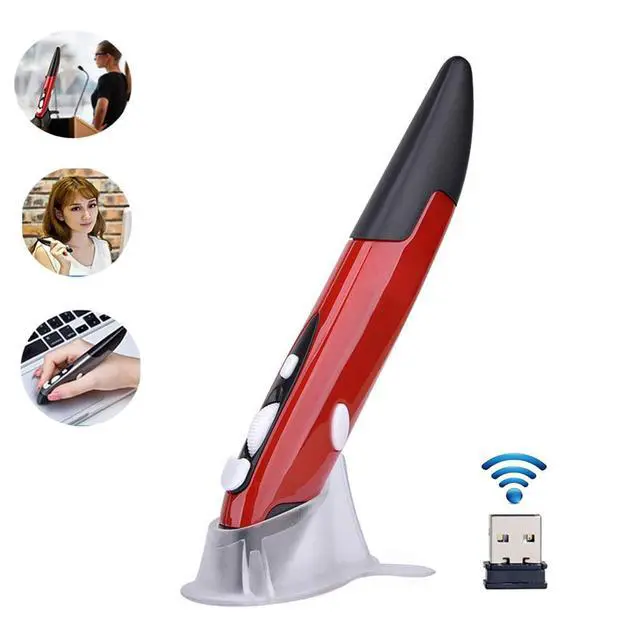 Alt view image 2 of 7 - Wireless Optical Pocket Pen Mouse, 2.4GHz USB Wireless Optical Mini Air Mouse for PC Laptop Notebook Computer Mac (Red)