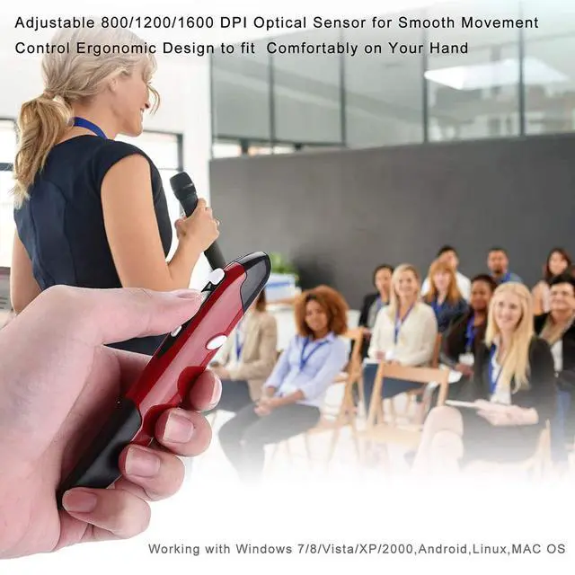 Alt view image 4 of 7 - Wireless Optical Pocket Pen Mouse, 2.4GHz USB Wireless Optical Mini Air Mouse for PC Laptop Notebook Computer Mac (Red)
