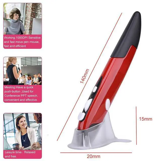 Alt view image 7 of 7 - Wireless Optical Pocket Pen Mouse, 2.4GHz USB Wireless Optical Mini Air Mouse for PC Laptop Notebook Computer Mac (Red)