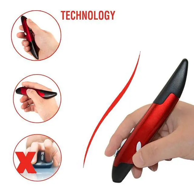 Alt view image 5 of 7 - Wireless Optical Pocket Pen Mouse, 2.4GHz USB Wireless Optical Mini Air Mouse for PC Laptop Notebook Computer Mac (Red)