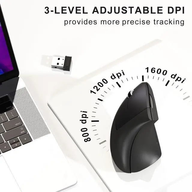 Alt view image 4 of 7 - Left Handed Mouse,Left Handed Ergonomic Mouse, 2.4G USB Wireless Left Handed Vertical Mouse, Adjustable DPI(800/1200/1600),6 Buttons for PC,Mac,Laptop,Windows,Desktop Black