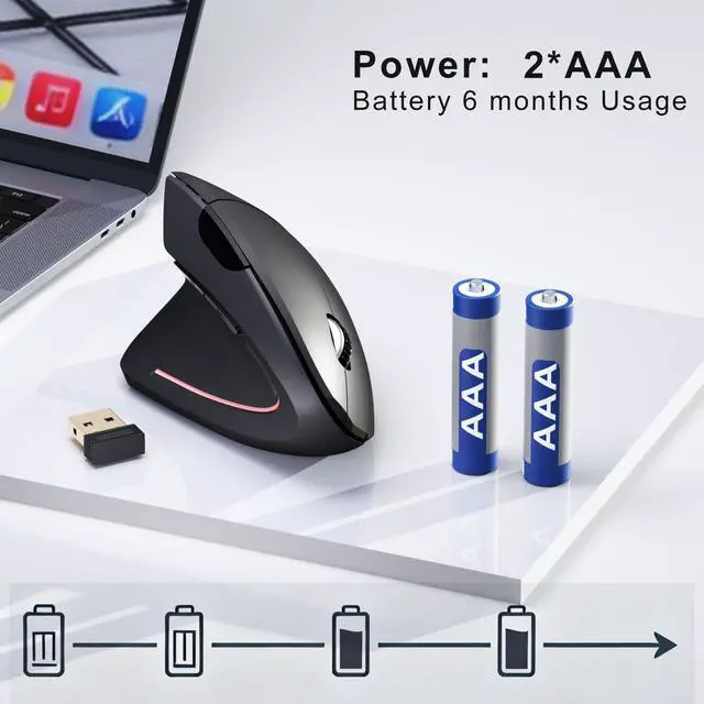 Alt view image 5 of 7 - Left Handed Mouse,Left Handed Ergonomic Mouse, 2.4G USB Wireless Left Handed Vertical Mouse, Adjustable DPI(800/1200/1600),6 Buttons for PC,Mac,Laptop,Windows,Desktop Black