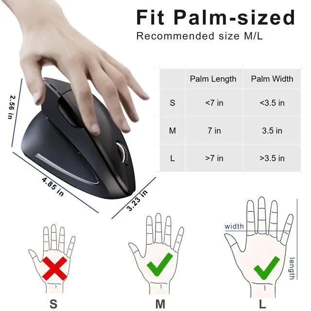 Alt view image 7 of 7 - Left Handed Mouse,Left Handed Ergonomic Mouse, 2.4G USB Wireless Left Handed Vertical Mouse, Adjustable DPI(800/1200/1600),6 Buttons for PC,Mac,Laptop,Windows,Desktop Black