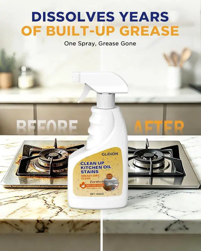 Alt view image 3 of 7 - Heavy Duty Kitchen Degreaser Spray, Multi-Purpose Grease Cleaner for Range Hood, Stove, Countertop, Microwave, Non-Corrosive Safe Formula with Foam Sprayer, 16.9 Fl Oz