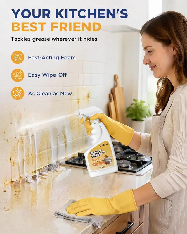 Alt view image 7 of 7 - Heavy Duty Kitchen Degreaser Spray, Multi-Purpose Grease Cleaner for Range Hood, Stove, Countertop, Microwave, Non-Corrosive Safe Formula with Foam Sprayer, 16.9 Fl Oz