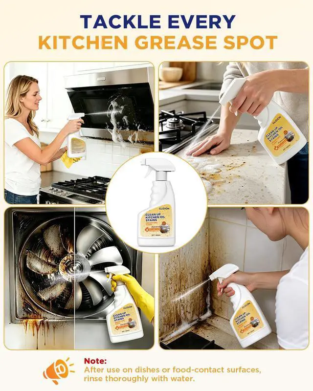 Alt view image 4 of 7 - Heavy Duty Kitchen Degreaser Spray, Multi-Purpose Grease Cleaner for Range Hood, Stove, Countertop, Microwave, Non-Corrosive Safe Formula with Foam Sprayer, 16.9 Fl Oz