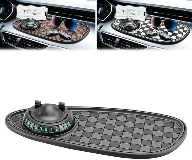 Main image of Mobile Phone Bracket Anti-Slip Mat,Multifunction Car Dashboard Mat with Temporary Parking Number,360° Rotating Adjustable Phone Holder,Universal Fit Anti-Slip Mat (Black & Gray)