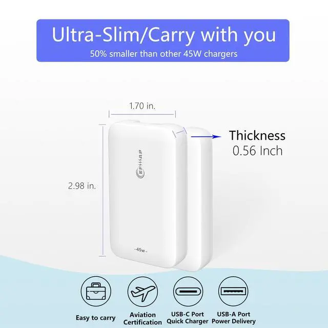 Alt view image 2 of 6 - 45W Flat USB Wall Charger, Ultra Slim Dual-Ports USB Wall Plug for iPhone 17/16/15/14/13 Pro Max and Samsung Galaxy Models(White)