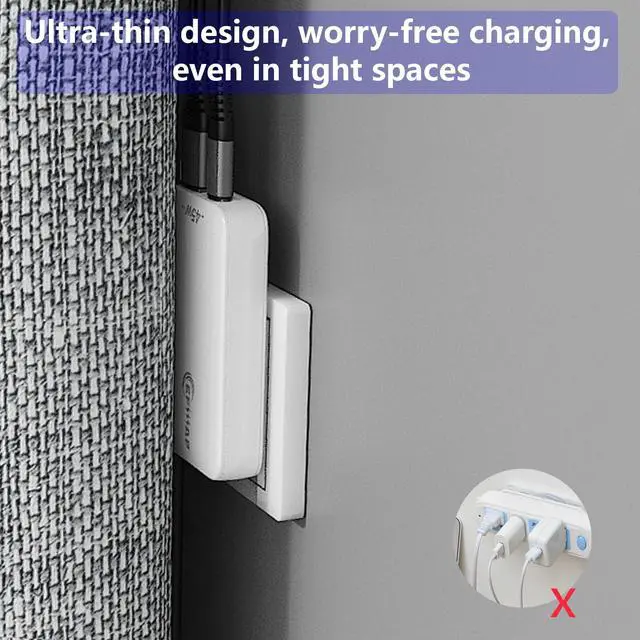 Alt view image 3 of 6 - 45W Flat USB Wall Charger, Ultra Slim Dual-Ports USB Wall Plug for iPhone 17/16/15/14/13 Pro Max and Samsung Galaxy Models(White)