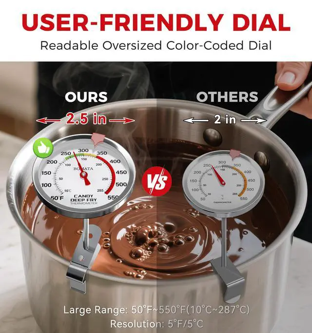 Alt view image 4 of 6 - 2-Pack Candy Thermometer with Pot Clip, Hands-Free Use, Waterproof IP67 and 2.5" Display Deep Fry Oil Thermometer with NSF Certified, for Cooking, Food, Turkey, BBQ, Grill... Mth400 Silver