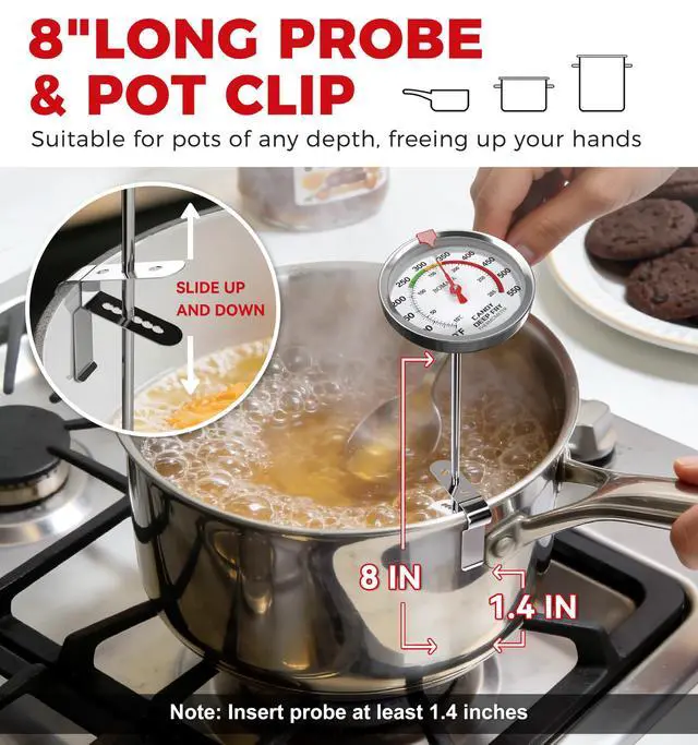 Alt view image 5 of 6 - 2-Pack Candy Thermometer with Pot Clip, Hands-Free Use, Waterproof IP67 and 2.5" Display Deep Fry Oil Thermometer with NSF Certified, for Cooking, Food, Turkey, BBQ, Grill... Mth400 Silver