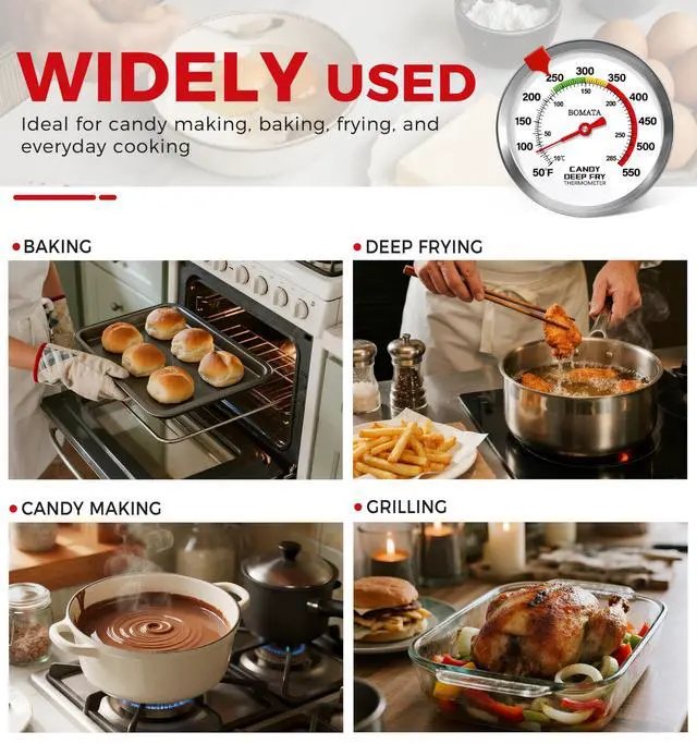 Alt view image 6 of 6 - 2-Pack Candy Thermometer with Pot Clip, Hands-Free Use, Waterproof IP67 and 2.5" Display Deep Fry Oil Thermometer with NSF Certified, for Cooking, Food, Turkey, BBQ, Grill... Mth400 Silver