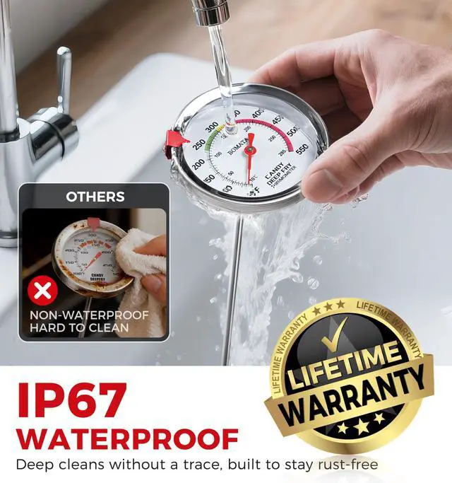 Alt view image 3 of 6 - 2-Pack Candy Thermometer with Pot Clip, Hands-Free Use, Waterproof IP67 and 2.5" Display Deep Fry Oil Thermometer with NSF Certified, for Cooking, Food, Turkey, BBQ, Grill... Mth400 Silver