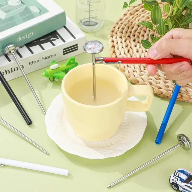 Alt view image 4 of 6 - 4 Pieces Stainless Steel Kitchen Pocket Thermometer Immediate Read 1 Inch Dial Food Thermometer with 4 Pcs Sleeves for Milk Frothing Oven Meat Cooking Probe Water Grill Coffee BBQ