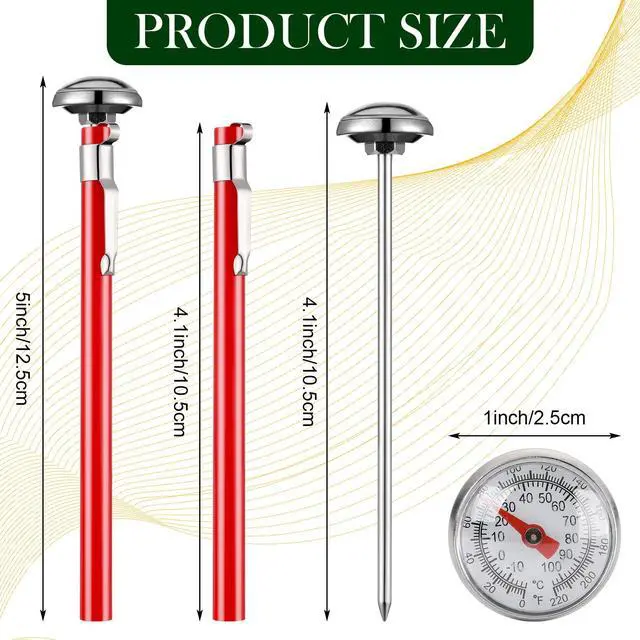Alt view image 2 of 6 - 4 Pieces Stainless Steel Kitchen Pocket Thermometer Immediate Read 1 Inch Dial Food Thermometer with 4 Pcs Sleeves for Milk Frothing Oven Meat Cooking Probe Water Grill Coffee BBQ