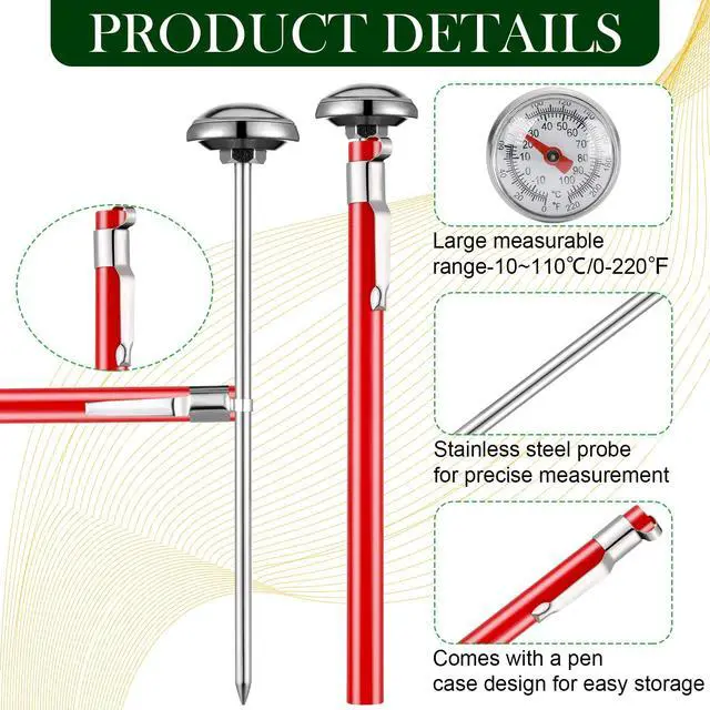 Alt view image 3 of 6 - 4 Pieces Stainless Steel Kitchen Pocket Thermometer Immediate Read 1 Inch Dial Food Thermometer with 4 Pcs Sleeves for Milk Frothing Oven Meat Cooking Probe Water Grill Coffee BBQ