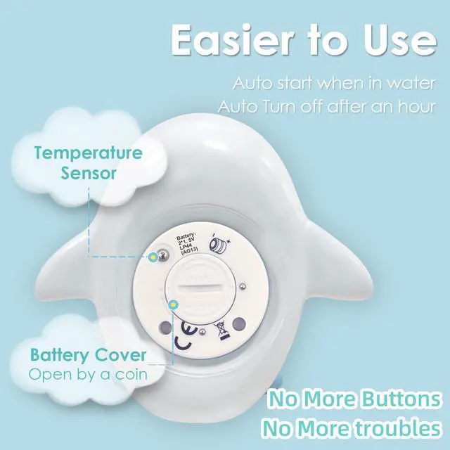 Alt view image 5 of 6 - Baby Bath Tub Thermometer - Bathtub Water Thermometer with Room Temperature - Safety Floating Whale Bathtub Toy - New Upgraded Mute Flashing Alert, Gift for Mom Newborn Infant