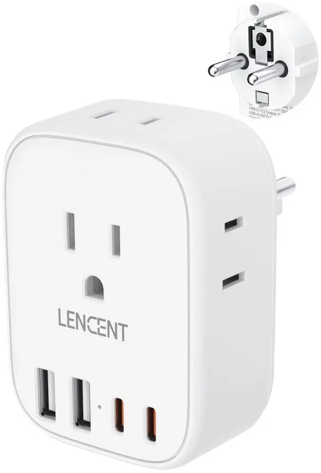 Main image of Germany France Travel Power Adapter, Schuko Type E F Power Plug Adaptor with 4 USB Ports(2 Type C), 4 Outlet Converter, US to EU Spain France German Greece Norway Iceland South Korea Portugal