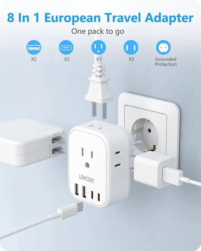 Alt view image 3 of 7 - Germany France Travel Power Adapter, Schuko Type E F Power Plug Adaptor with 4 USB Ports(2 Type C), 4 Outlet Converter, US to EU Spain France German Greece Norway Iceland South Korea Portugal