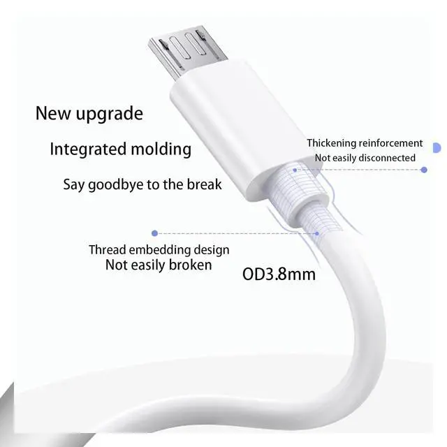 Alt view image 4 of 5 - 3-Pack 10 FT Cable Replacement for Ring Indoor Cam - USB-A to Micro USB Charger Cord White