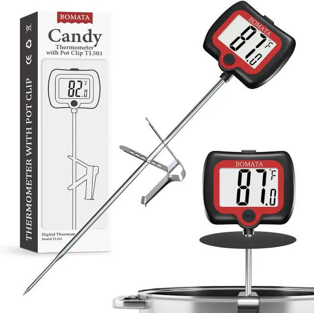 Main image of Digital Candy Thermometer with Pot Clip, Deep Fry Oil Thermometer with Rotatable Display & Long Probe, for Candy Candle Making, Cooking, Food, Liquids, Water, Sugar.. Black