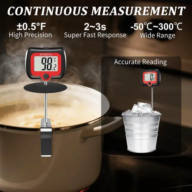 Alt view image 4 of 7 - Digital Candy Thermometer with Pot Clip, Deep Fry Oil Thermometer with Rotatable Display & Long Probe, for Candy Candle Making, Cooking, Food, Liquids, Water, Sugar.. Black