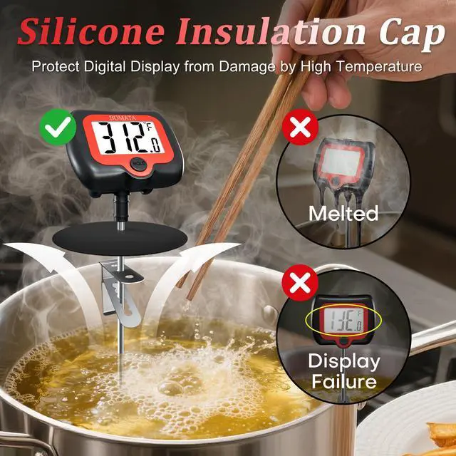 Alt view image 3 of 7 - Digital Candy Thermometer with Pot Clip, Deep Fry Oil Thermometer with Rotatable Display & Long Probe, for Candy Candle Making, Cooking, Food, Liquids, Water, Sugar.. Black