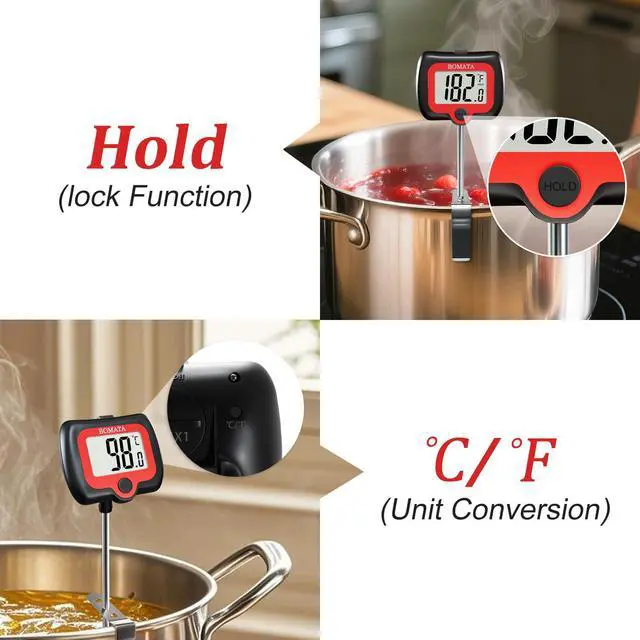 Alt view image 7 of 7 - Digital Candy Thermometer with Pot Clip, Deep Fry Oil Thermometer with Rotatable Display & Long Probe, for Candy Candle Making, Cooking, Food, Liquids, Water, Sugar.. Black