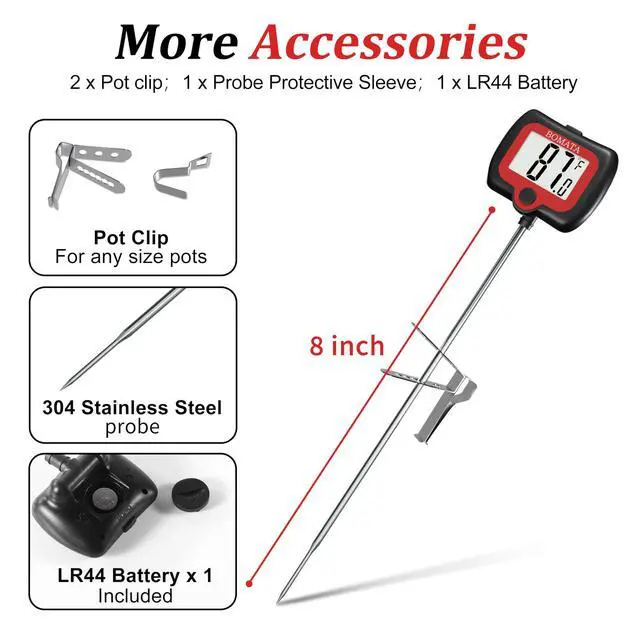 Alt view image 6 of 7 - Digital Candy Thermometer with Pot Clip, Deep Fry Oil Thermometer with Rotatable Display & Long Probe, for Candy Candle Making, Cooking, Food, Liquids, Water, Sugar.. Black