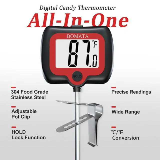 Alt view image 5 of 7 - Digital Candy Thermometer with Pot Clip, Deep Fry Oil Thermometer with Rotatable Display & Long Probe, for Candy Candle Making, Cooking, Food, Liquids, Water, Sugar.. Black