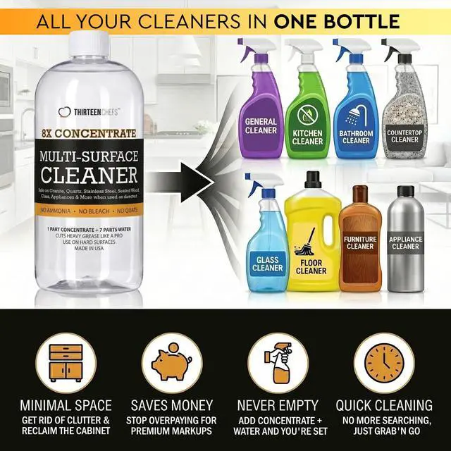 Alt view image 2 of 7 - 8X Multi-Surface Cleaner Concentrate - Makes 1 Gallon of Cleaner for Kitchen and Bath - Safe for Granite and Quartz Countertops - 16oz (No Sprayer Included)