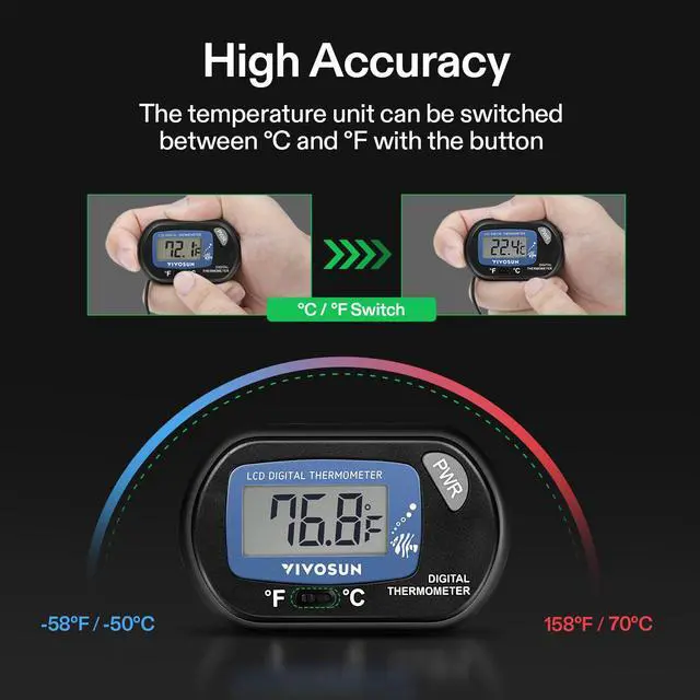 Alt view image 3 of 7 - 4-Pack LCD Digital Aquarium Thermometer Fish Tank Water Terrarium Temperature with Suction Cup for Turtle