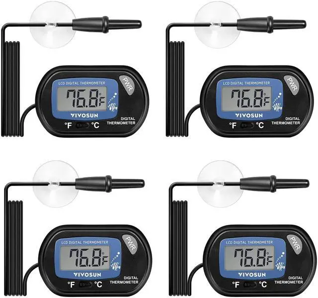 Main image of 4-Pack LCD Digital Aquarium Thermometer Fish Tank Water Terrarium Temperature with Suction Cup for Turtle