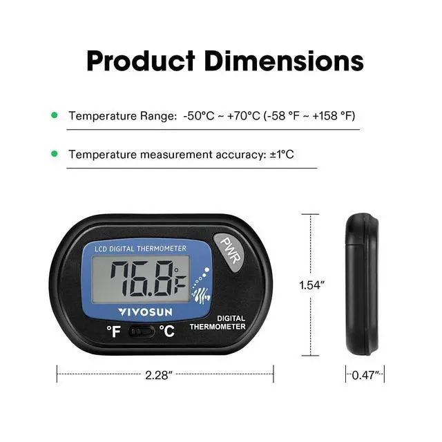 Alt view image 6 of 7 - 4-Pack LCD Digital Aquarium Thermometer Fish Tank Water Terrarium Temperature with Suction Cup for Turtle