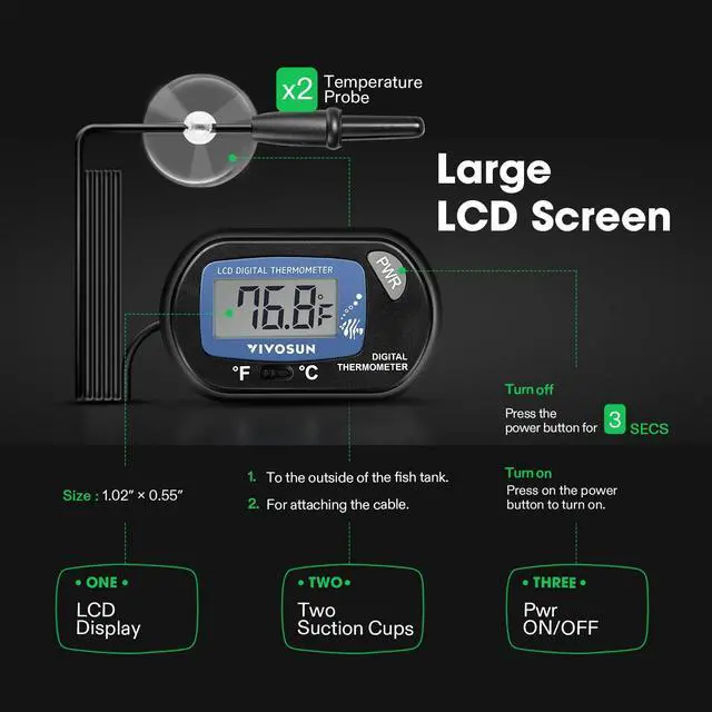 Alt view image 7 of 7 - 4-Pack LCD Digital Aquarium Thermometer Fish Tank Water Terrarium Temperature with Suction Cup for Turtle