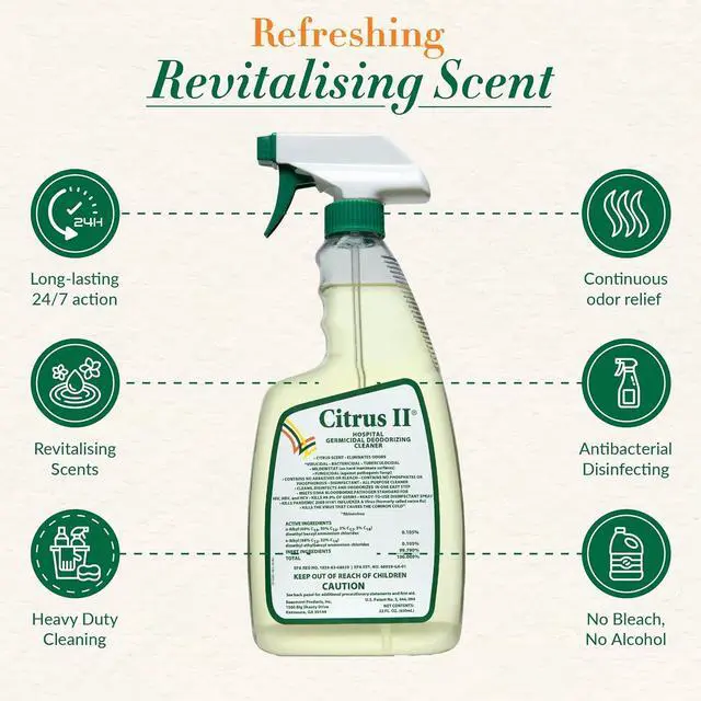 Alt view image 3 of 6 - Hospital Germicidal Deodorizing Cleaner - Fresh Citrus Scent - Disinfecting Spray - for Home, Hospital and Office Surfaces and Supplies - 22 Fl Oz