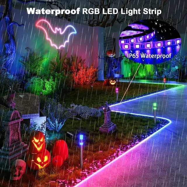 Alt view image 5 of 7 - LED Strip Lights, 16.4FT 5M SMD 5050 Waterproof 300LEDs RGB Color Changing Flexible LED Light Strip for Bedroom, TV Back Lighting, Christmas, Valentine's Day (Black PCB)