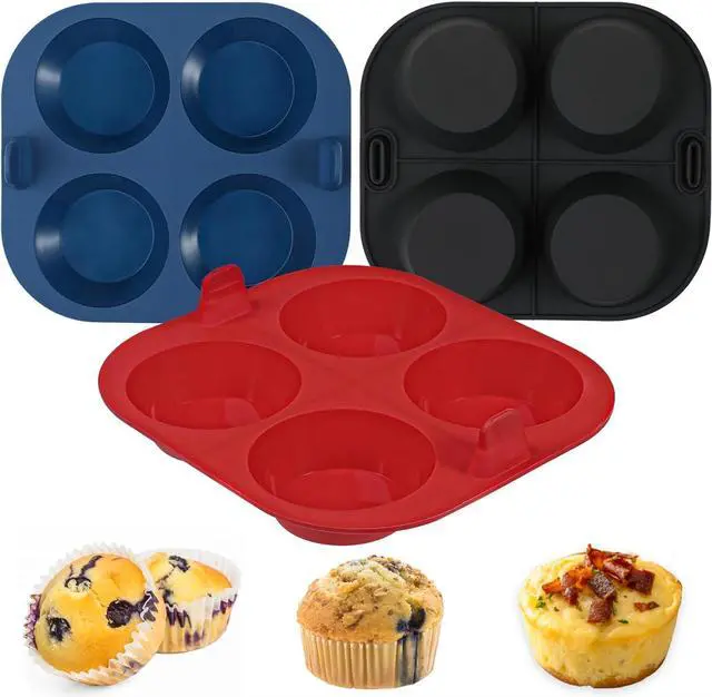 Main image of 3PCS Silicone Air Fryer Muffin Pan for Baking 4 Cavity Air Fryer Egg Bites Silicone Mold, Nonstick BPA Free Muffin Tins