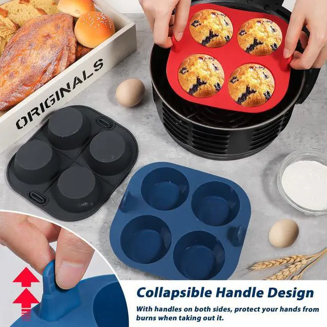 Alt view image 2 of 6 - 3PCS Silicone Air Fryer Muffin Pan for Baking 4 Cavity Air Fryer Egg Bites Silicone Mold, Nonstick BPA Free Muffin Tins